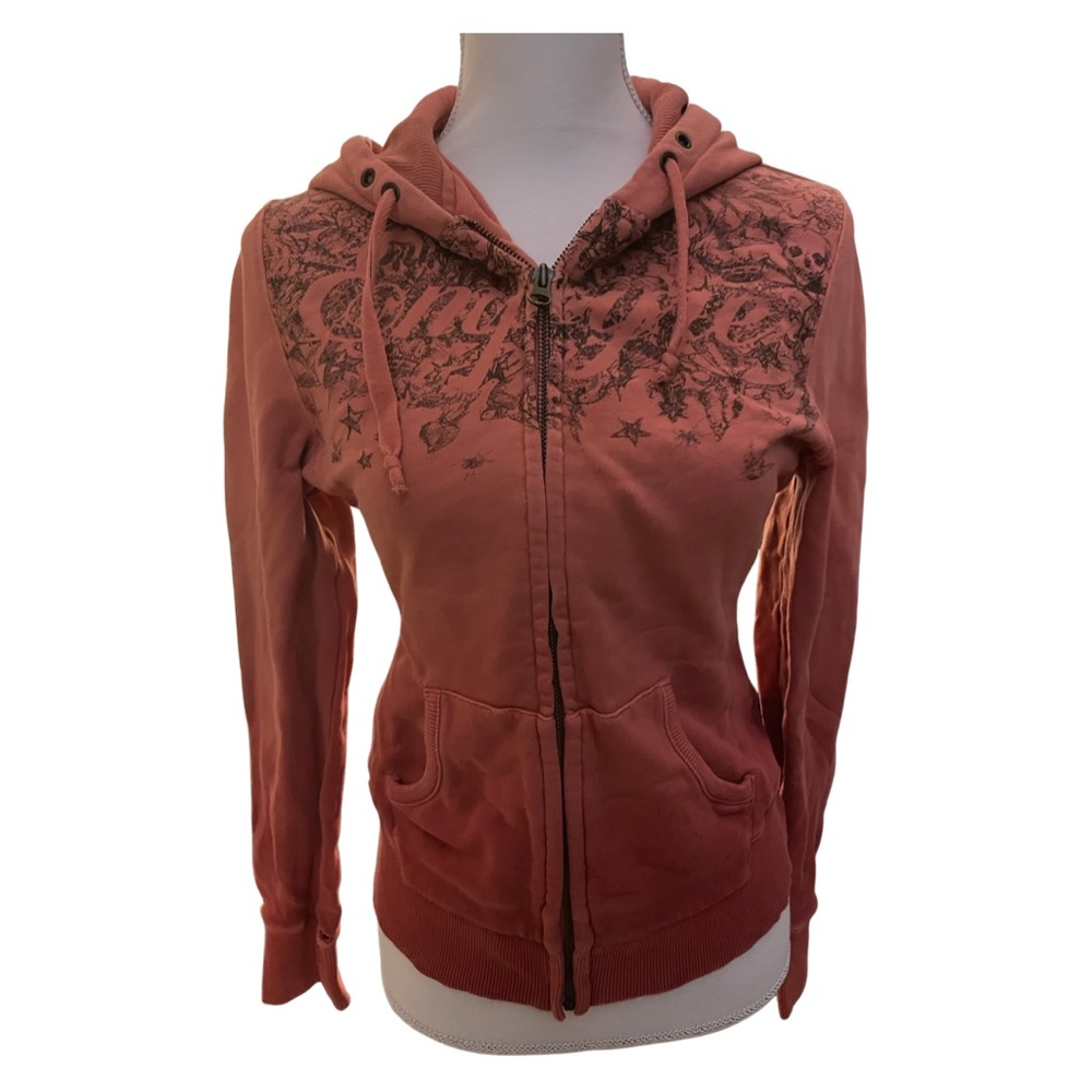 Empyre womens zip hoodie.  Pink with black print. Size medium